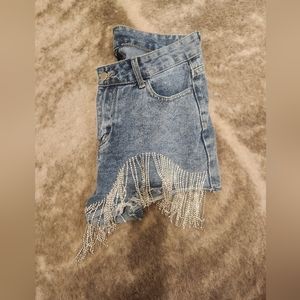 Rhinestone Fringe Shorts